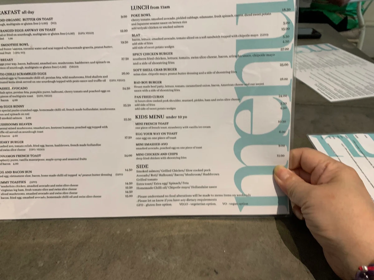 Menu, Café 1809
