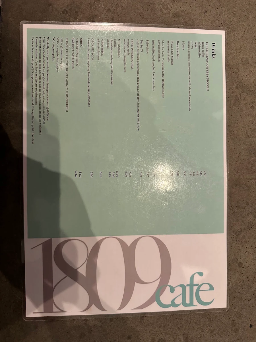 Menu, Café 1809
