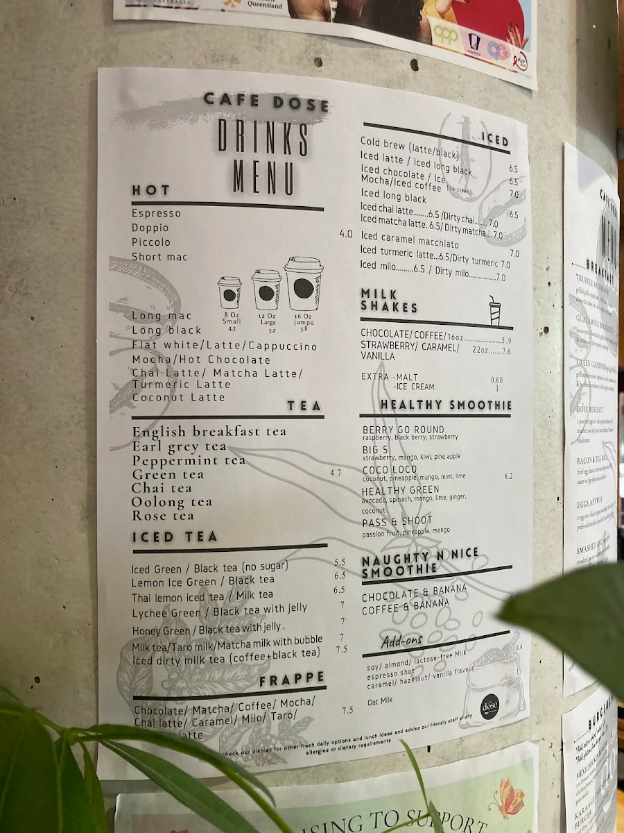 Menu, Cafe Dose