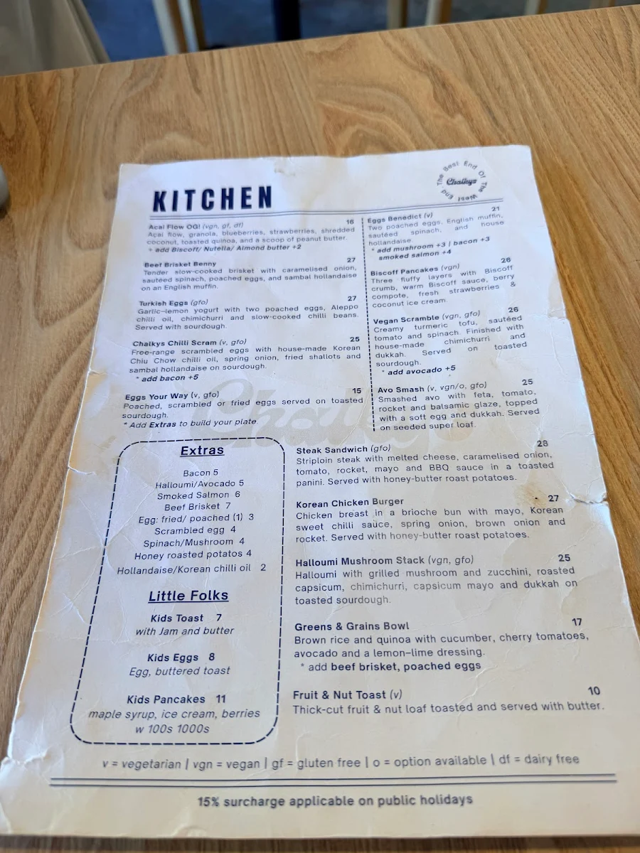 Menu, Chalkys Espresso Bar