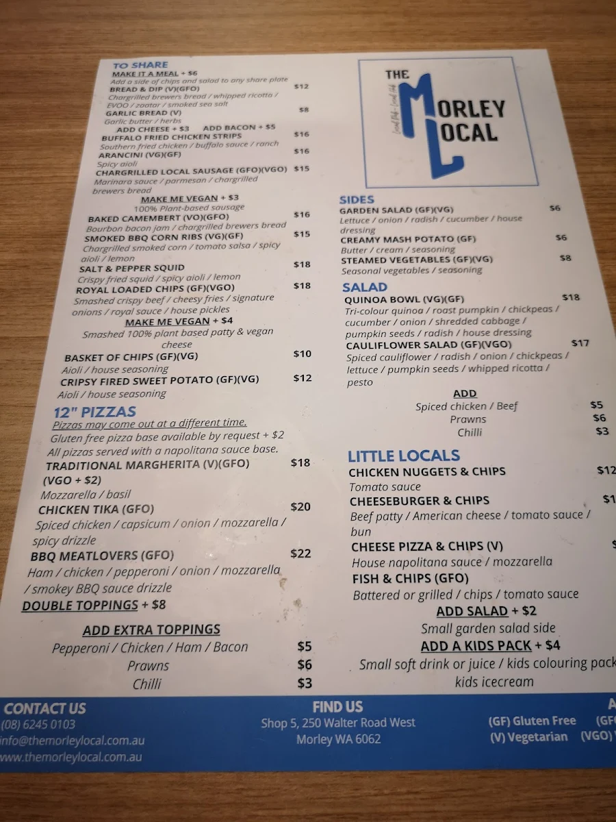 Menu, The Morley Local