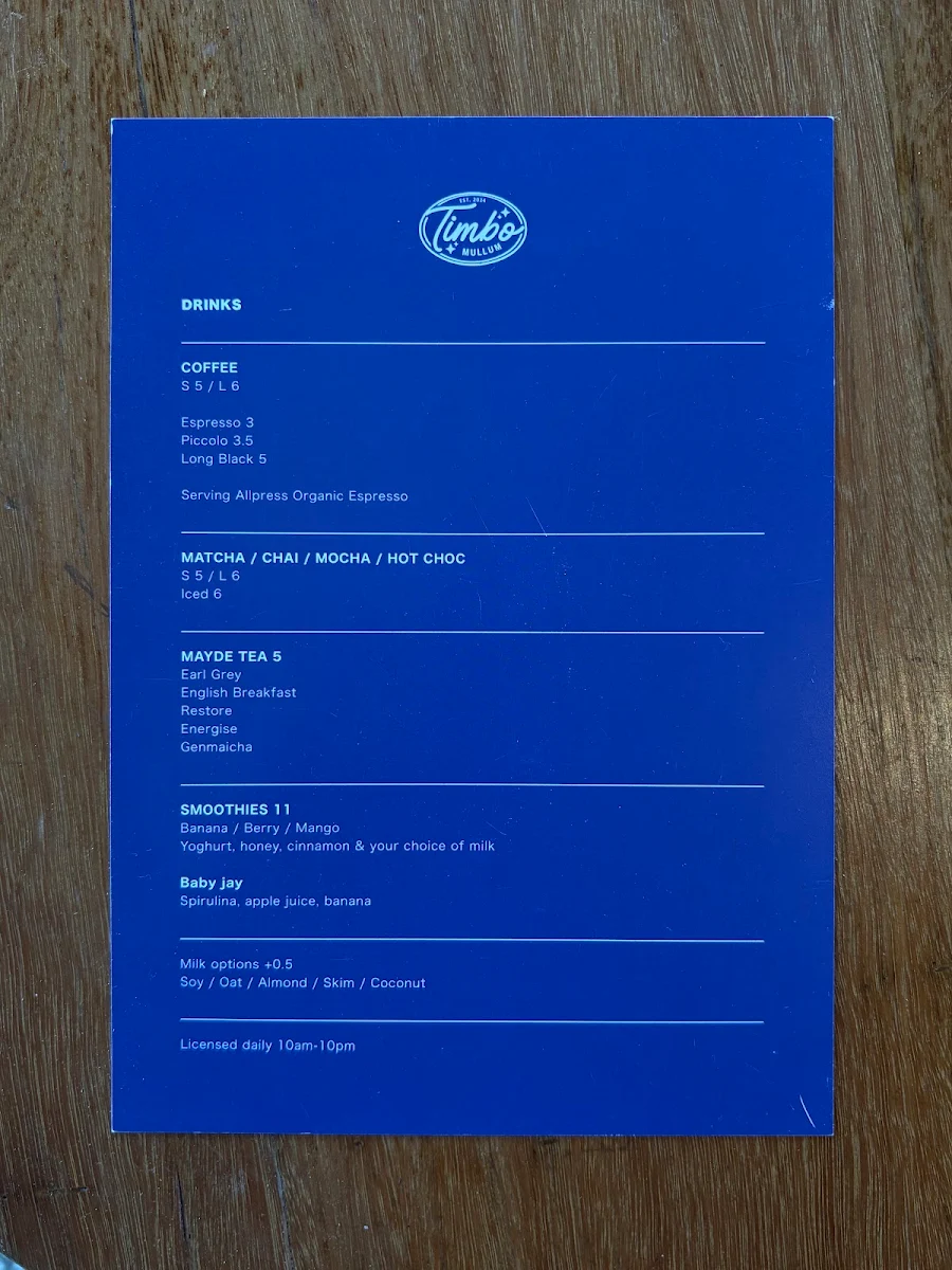 Menu, Timbo Mullum