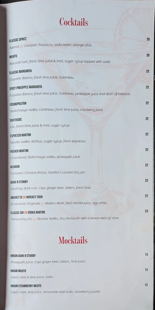 Menu, La Camera, Italian Restaurant