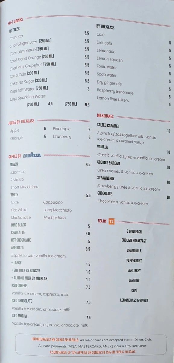 Menu, La Camera, Italian Restaurant