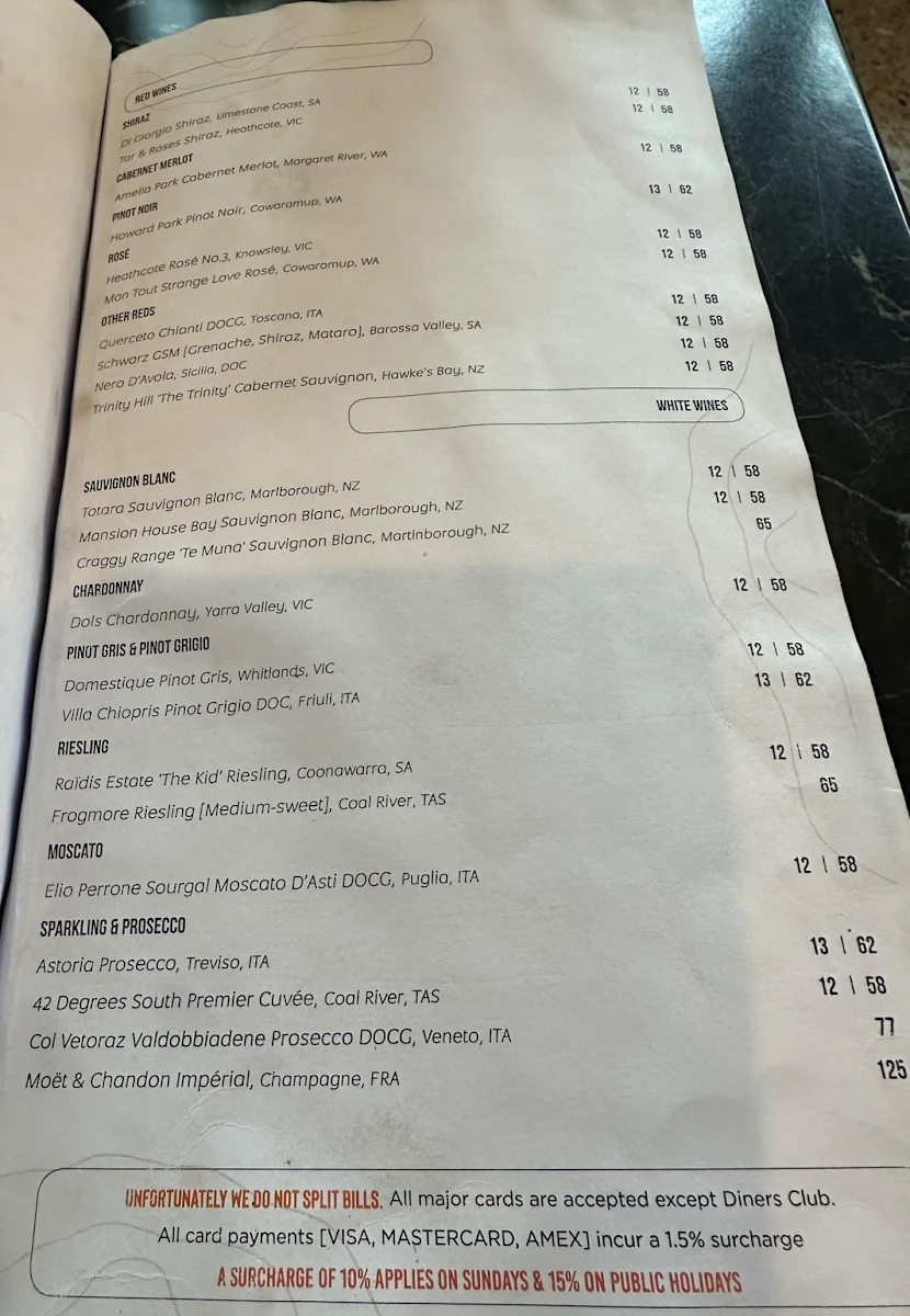 Menu, La Camera, Italian Restaurant