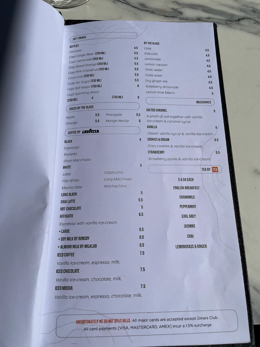 Menu, La Camera, Italian Restaurant