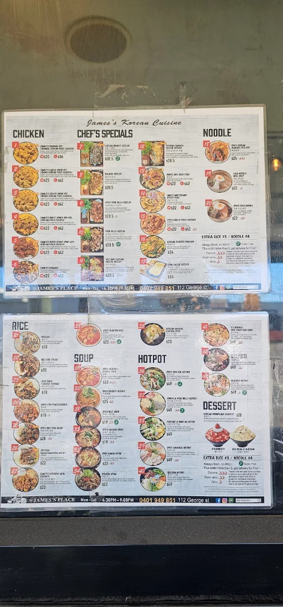Menu, @ James's Place