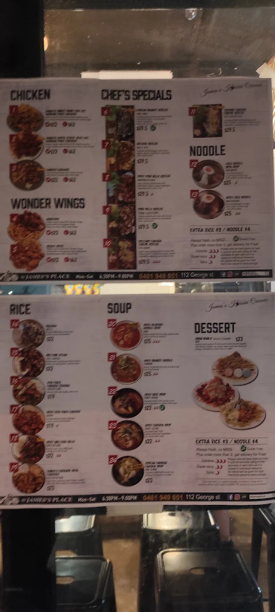 Menu, @ James's Place