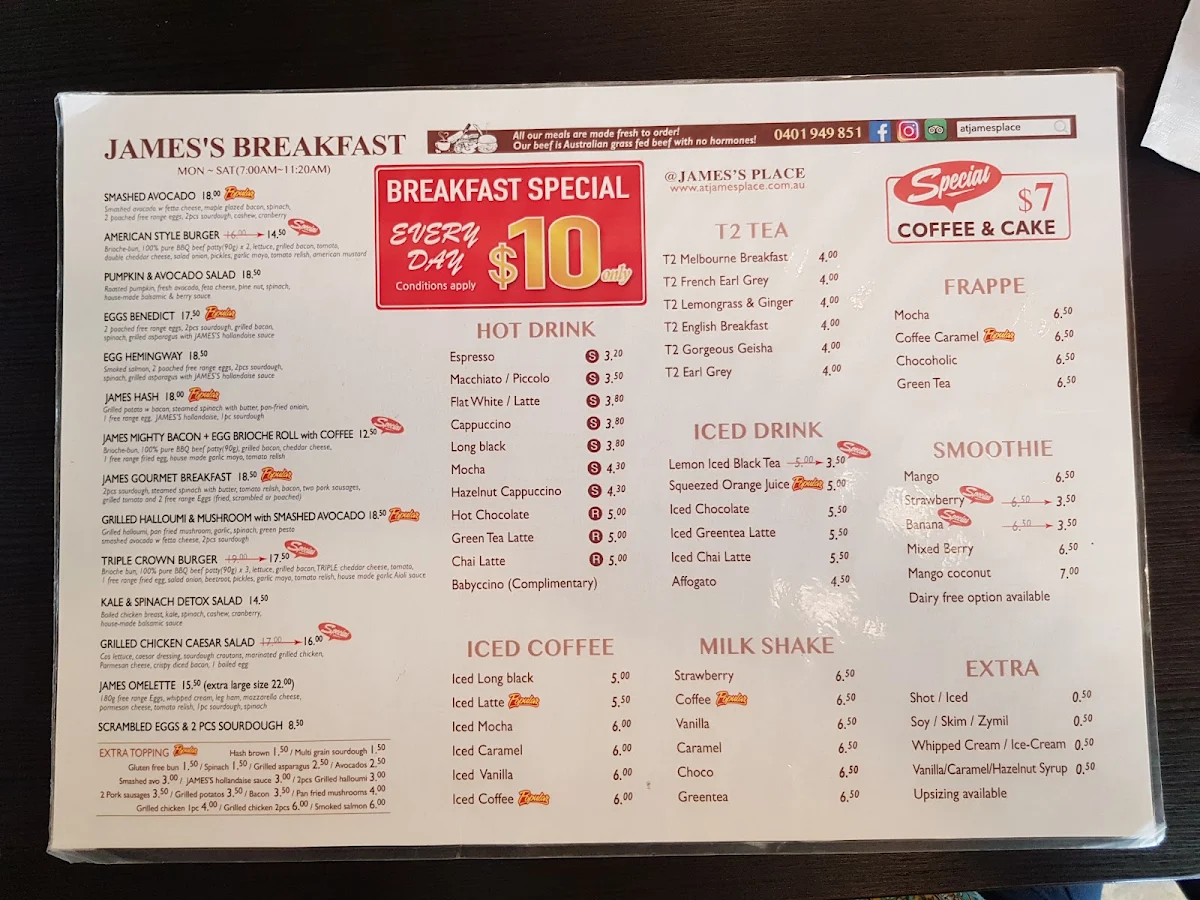 Menu, @ James's Place