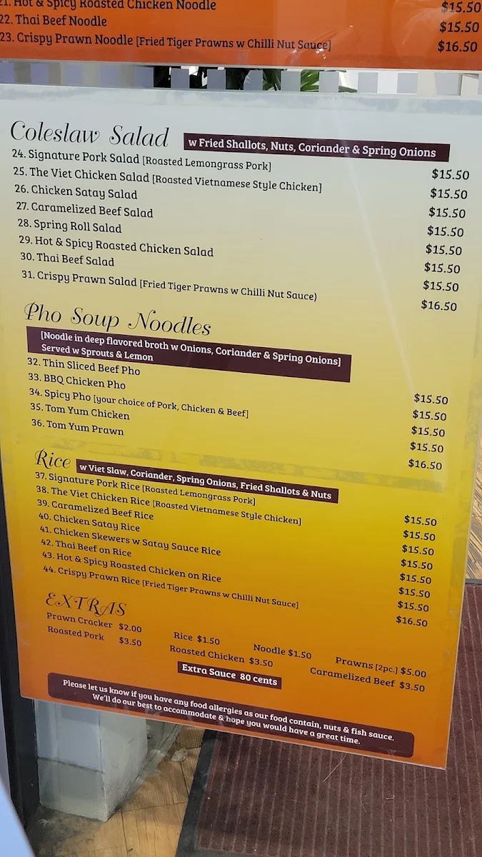Menu, VPR Asian Street Food