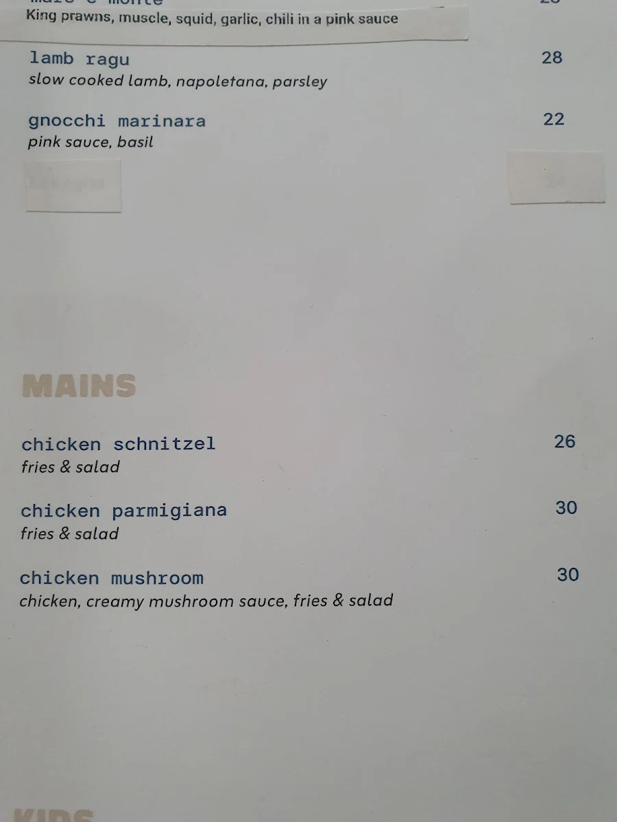 Menu, Pastarito