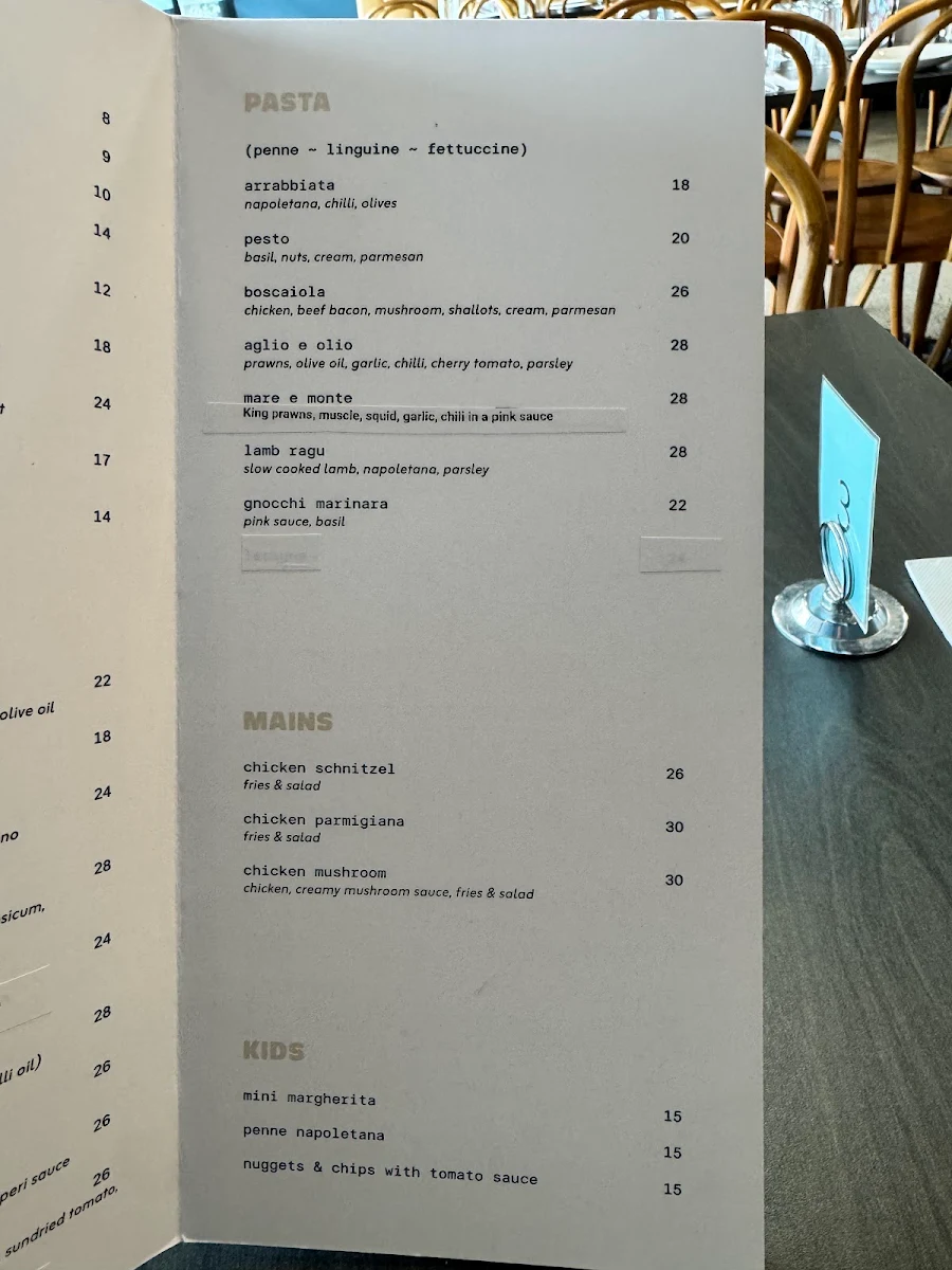 Menu, Pastarito