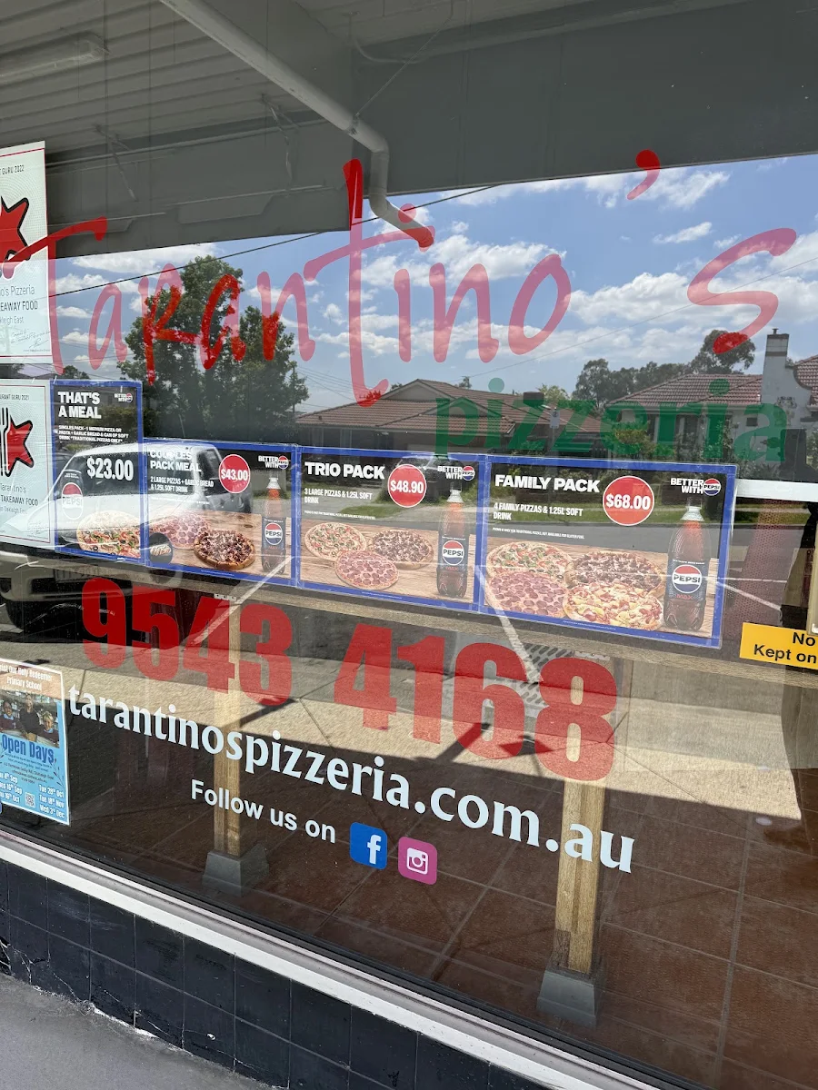 Menu, Tarantino's Pizzeria