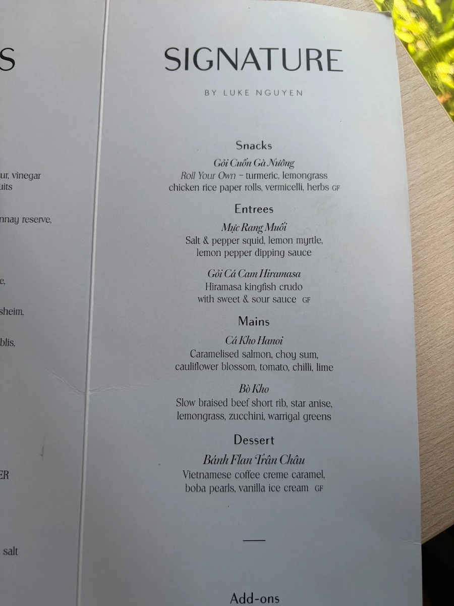 Menu, Botanic House