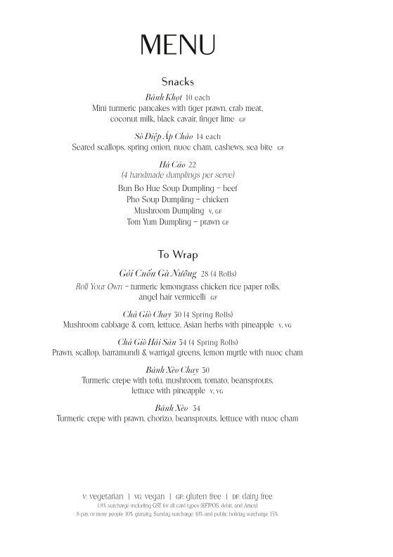 Menu, Botanic House