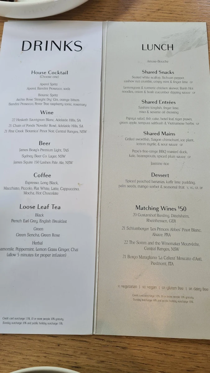 Menu, Botanic House