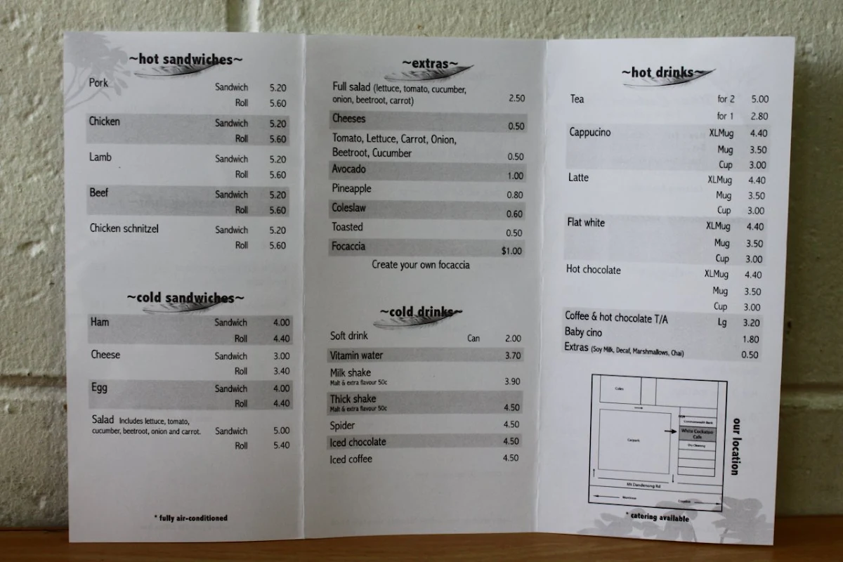 Menu, White Cockatoo Cafe