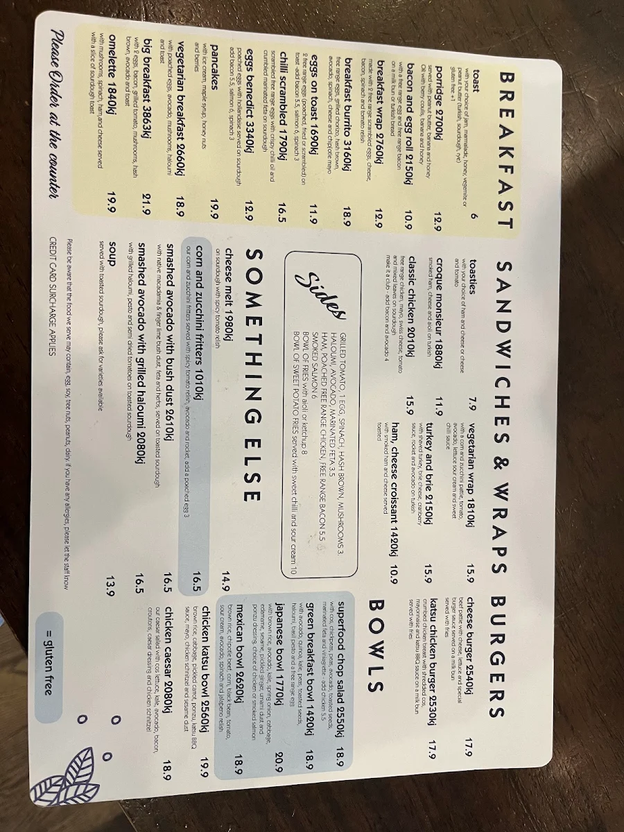 Menu, Three Beans Rhodes Waterside
