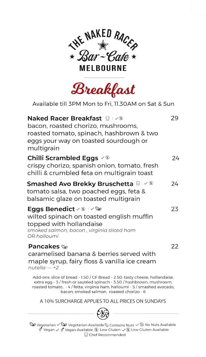 Menu, Naked Racer