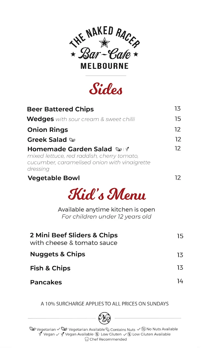 Menu, Naked Racer