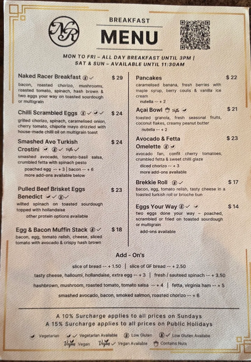 Menu, Naked Racer