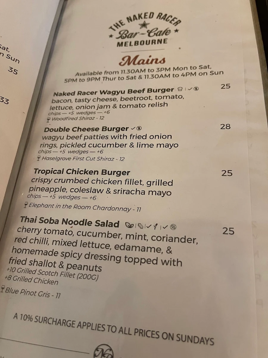 Menu, Naked Racer
