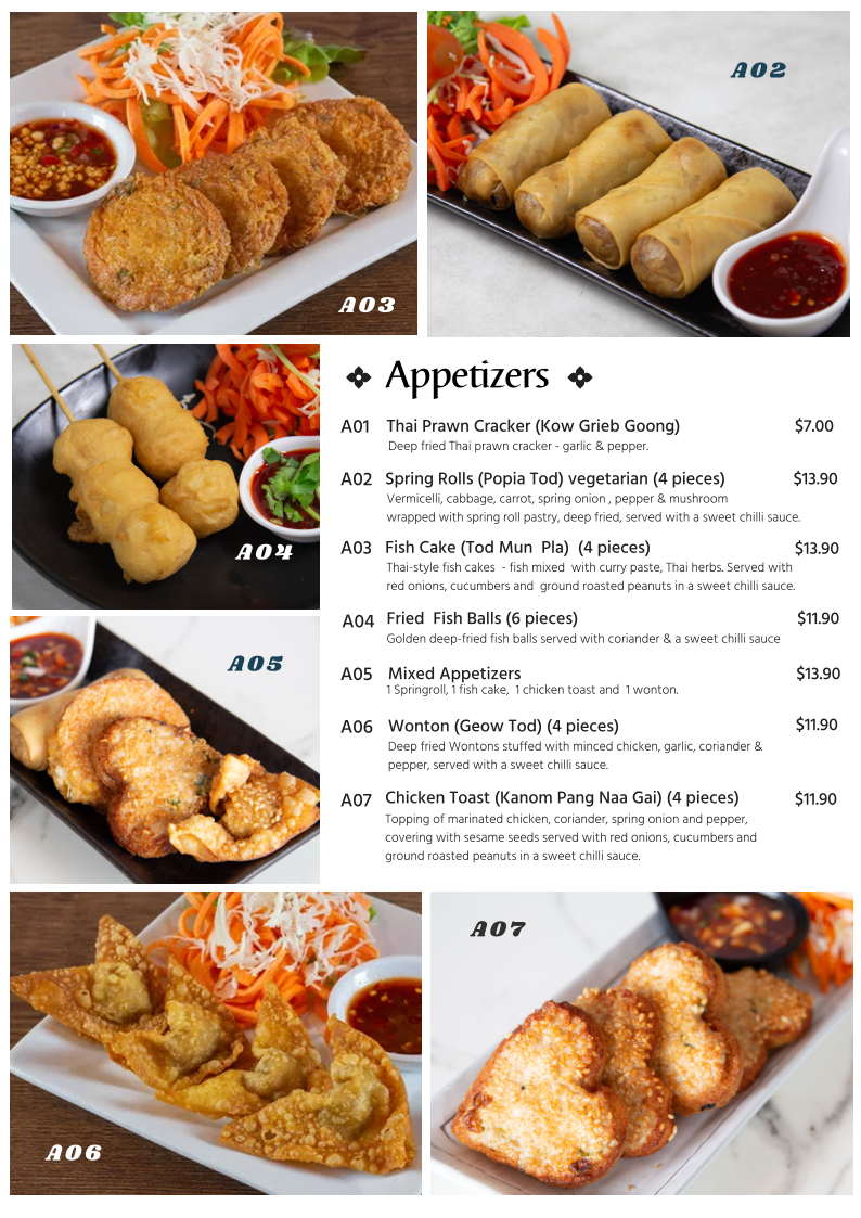 Menu, Saowanee's Place Thai Restaurant