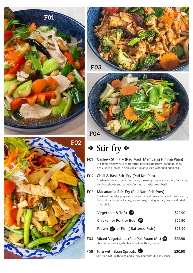 Menu, Saowanee's Place Thai Restaurant
