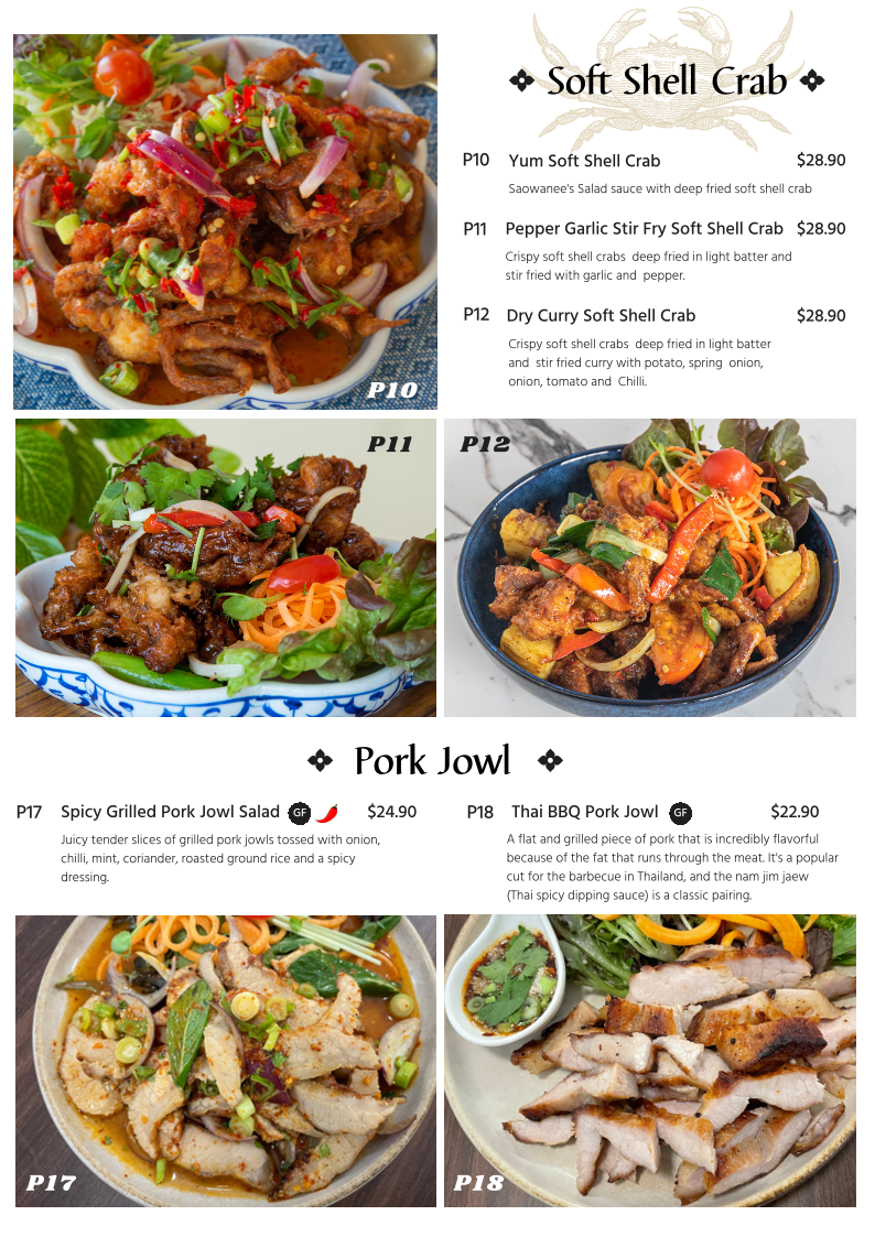 Menu, Saowanee's Place Thai Restaurant