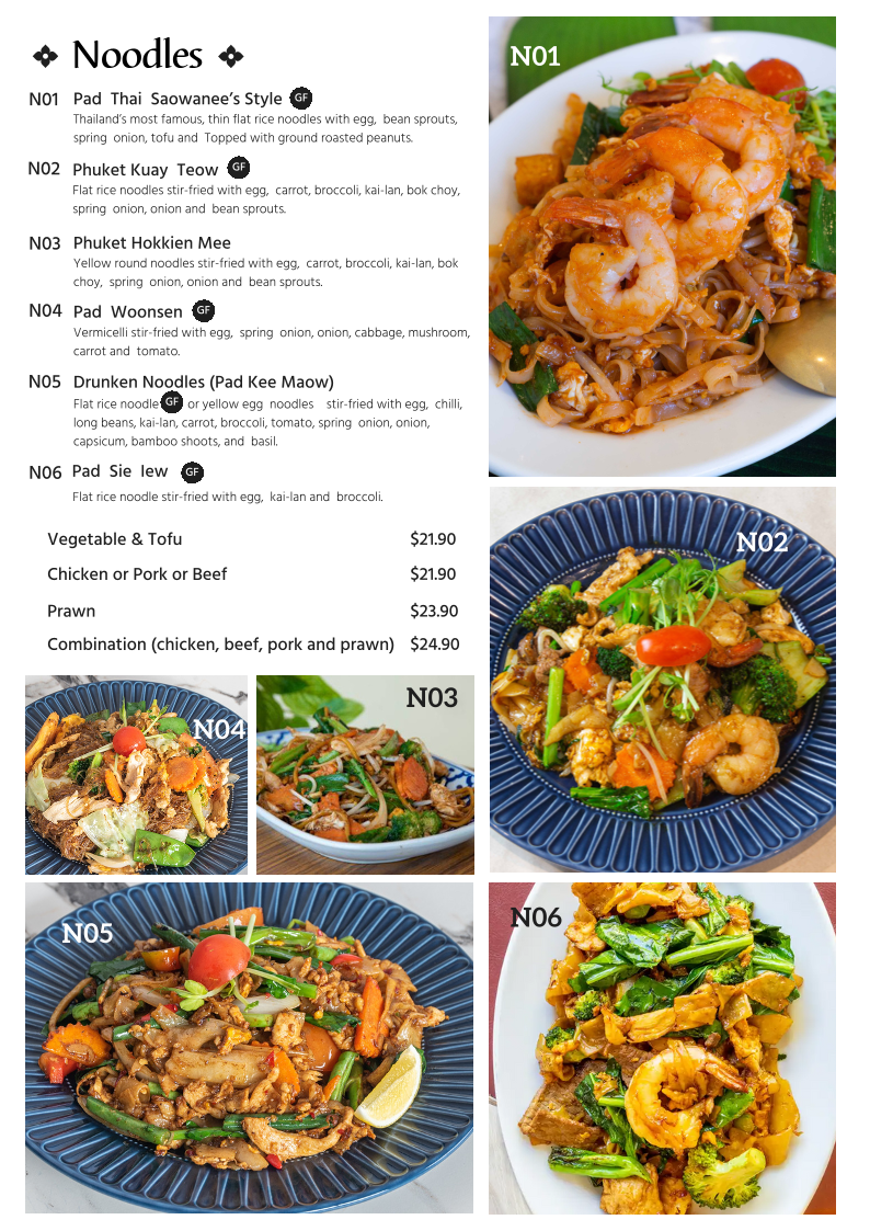 Menu, Saowanee's Place Thai Restaurant