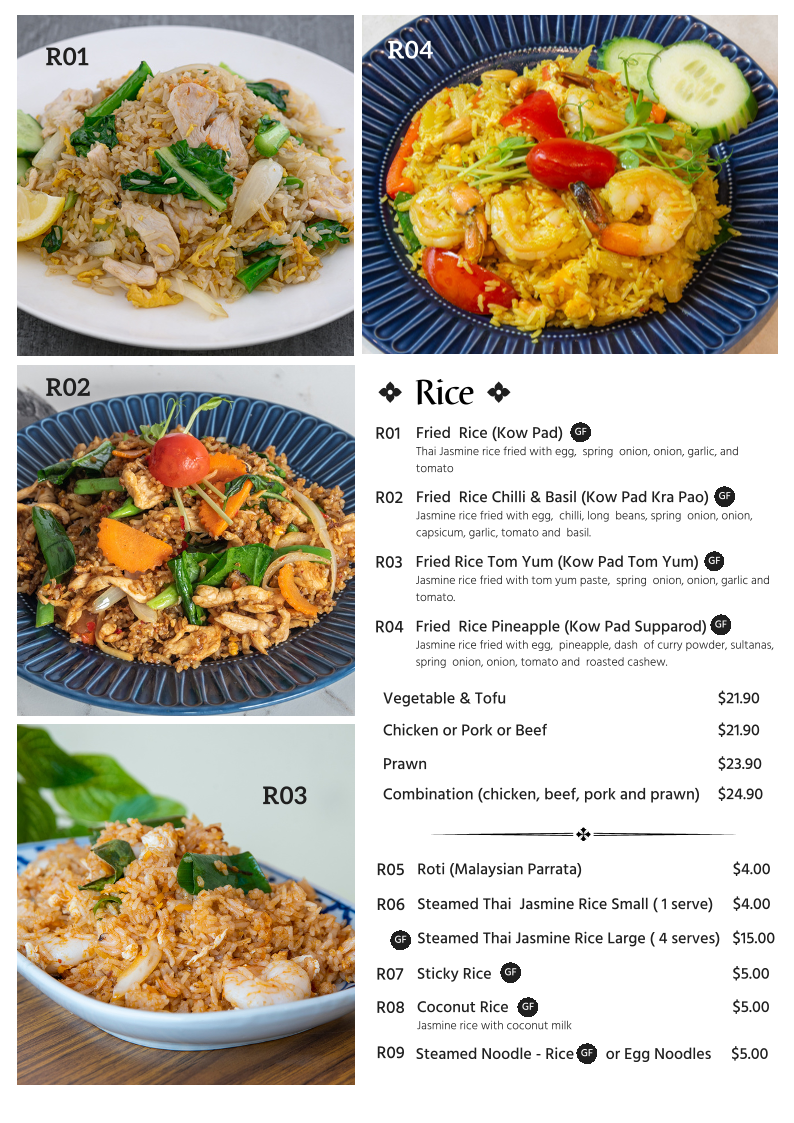 Menu, Saowanee's Place Thai Restaurant