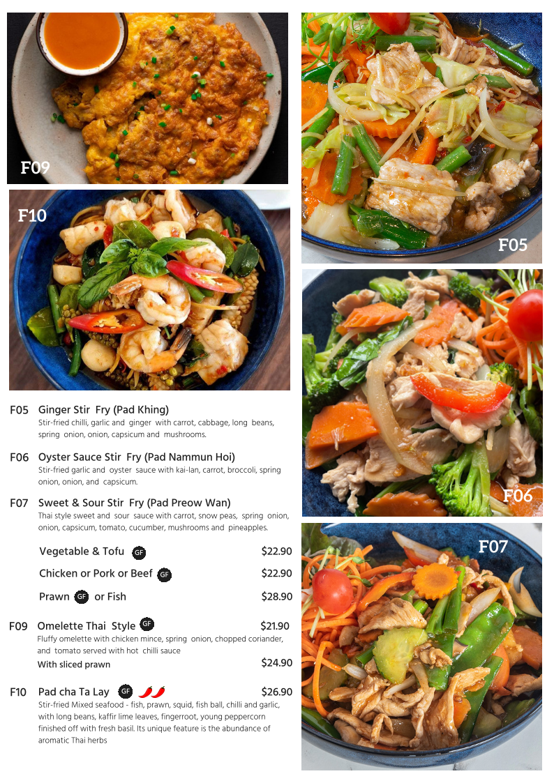 Menu, Saowanee's Place Thai Restaurant