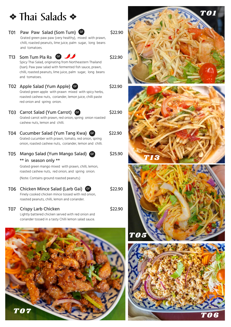 Menu, Saowanee's Place Thai Restaurant