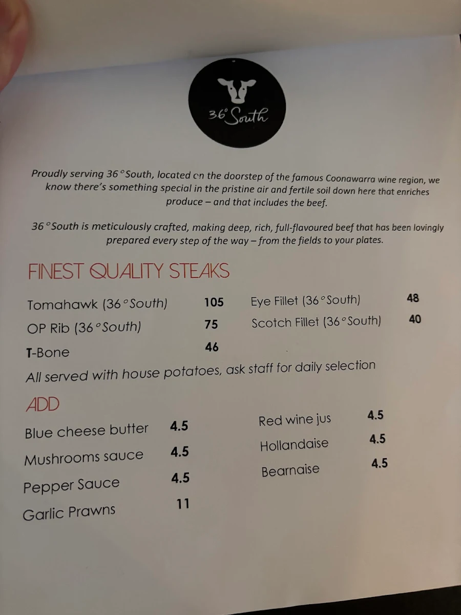 Menu, Highlander Restaurant