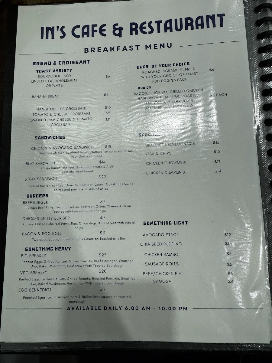 Menu, FUSKA HOUSE ST Marys