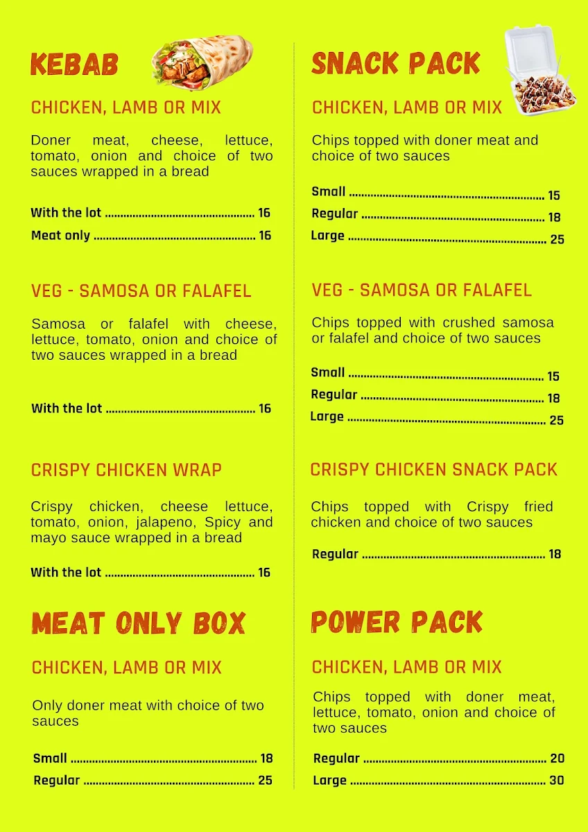 Menu, Launceston Food Stop (Kings Meadows)