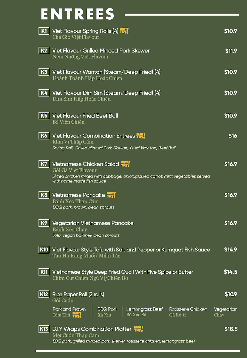 Menu, Viet Flavour QLD - Vietnamese Restaurant
