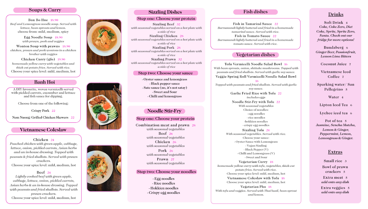 Menu, Saigon Sen