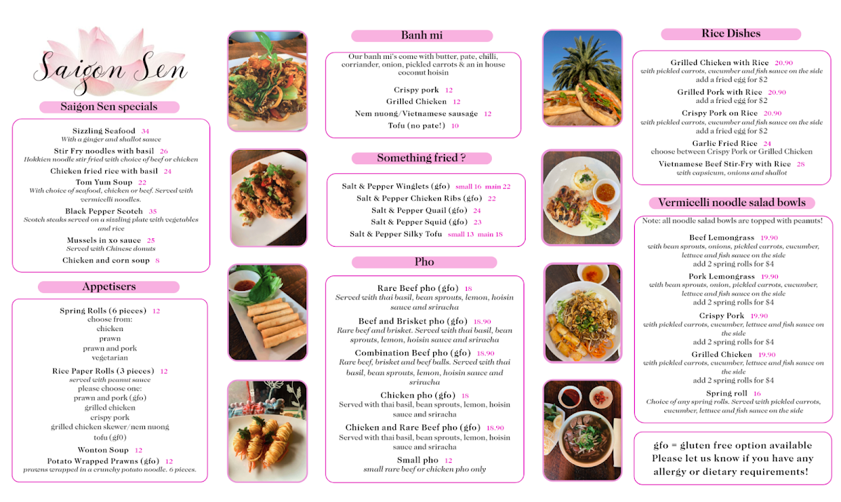 Menu, Saigon Sen