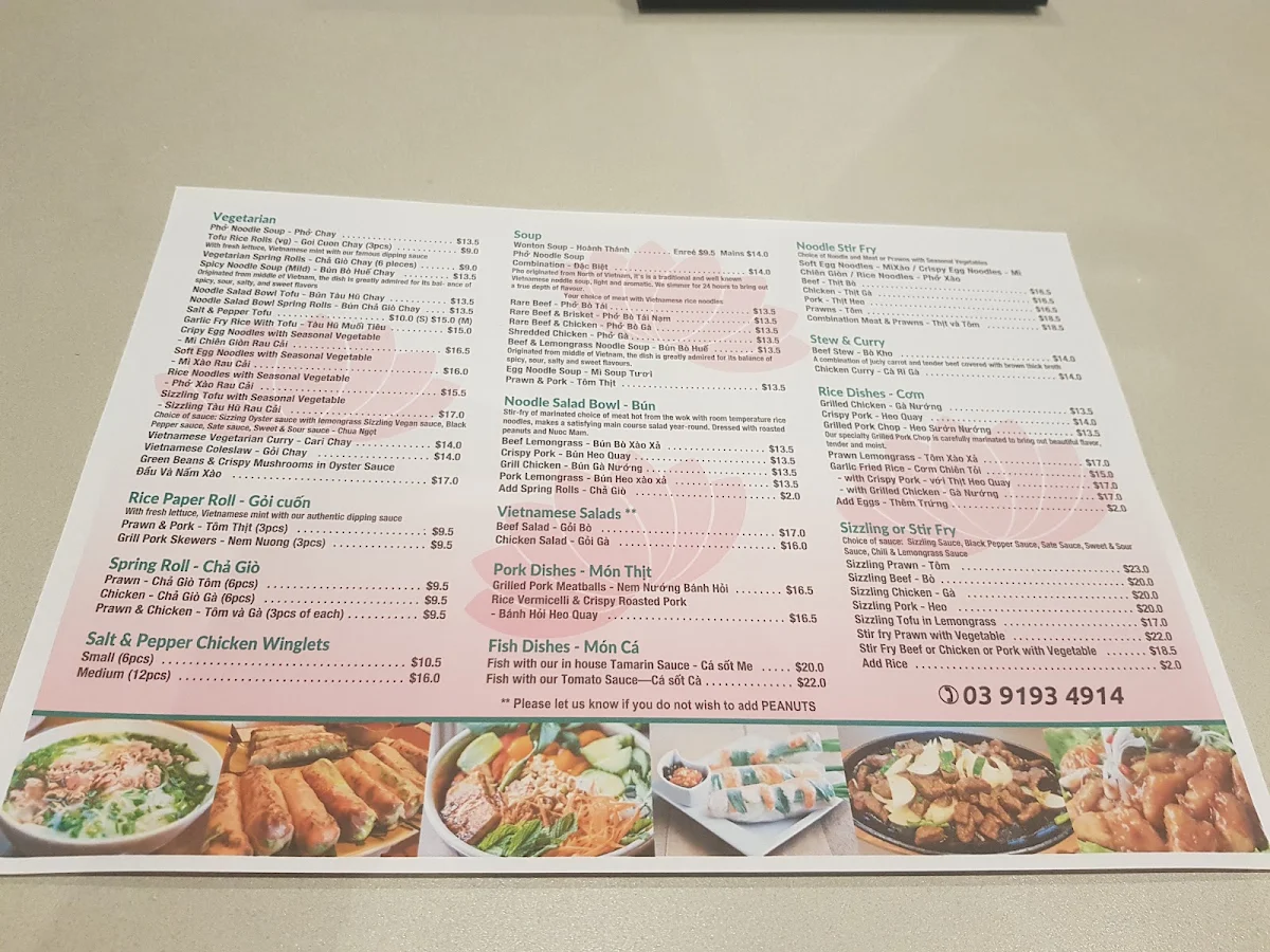 Menu, Saigon Sen