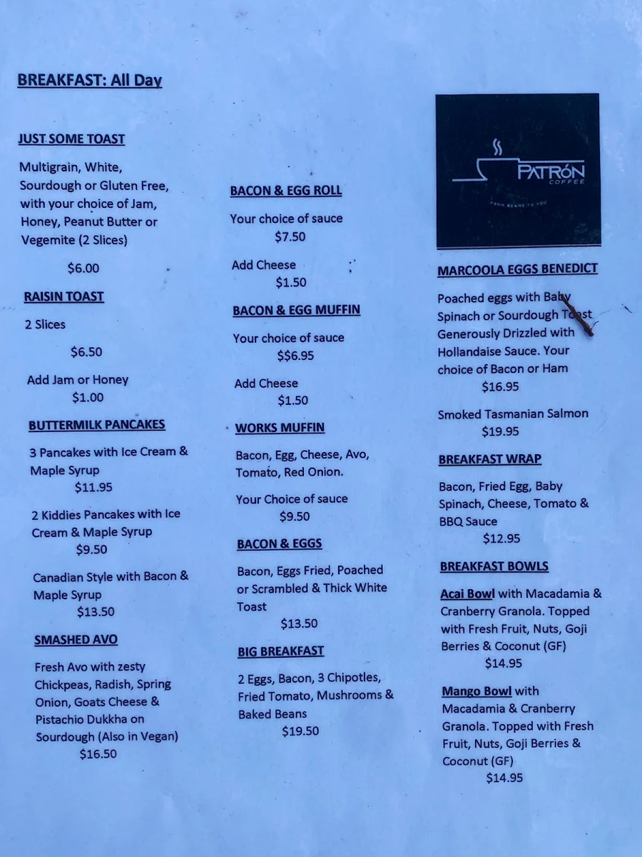 Menu, Patrón Coffee