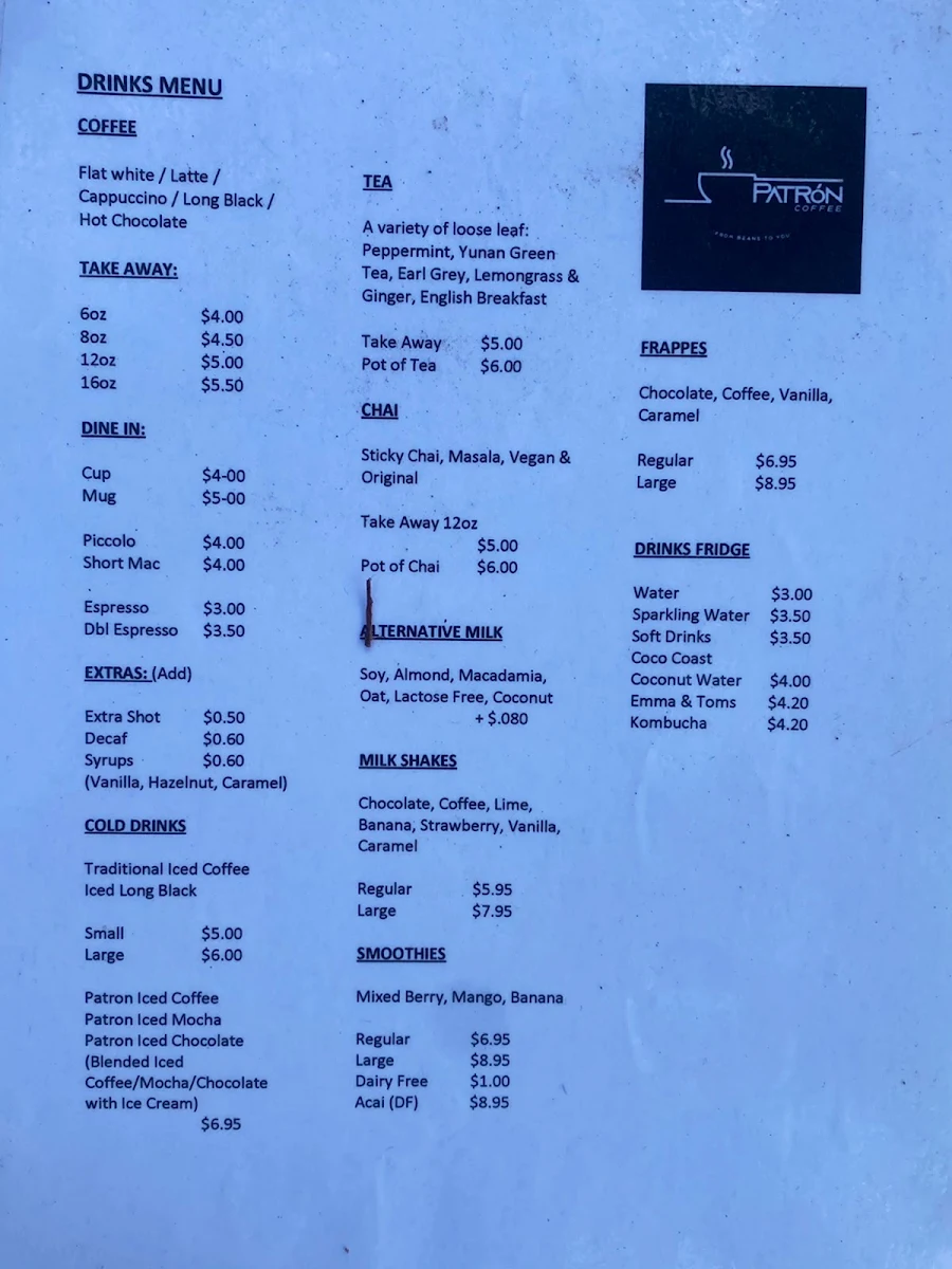 Menu, Patrón Coffee