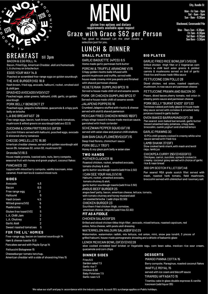 Menu, Lenox Avenue Rundle Street