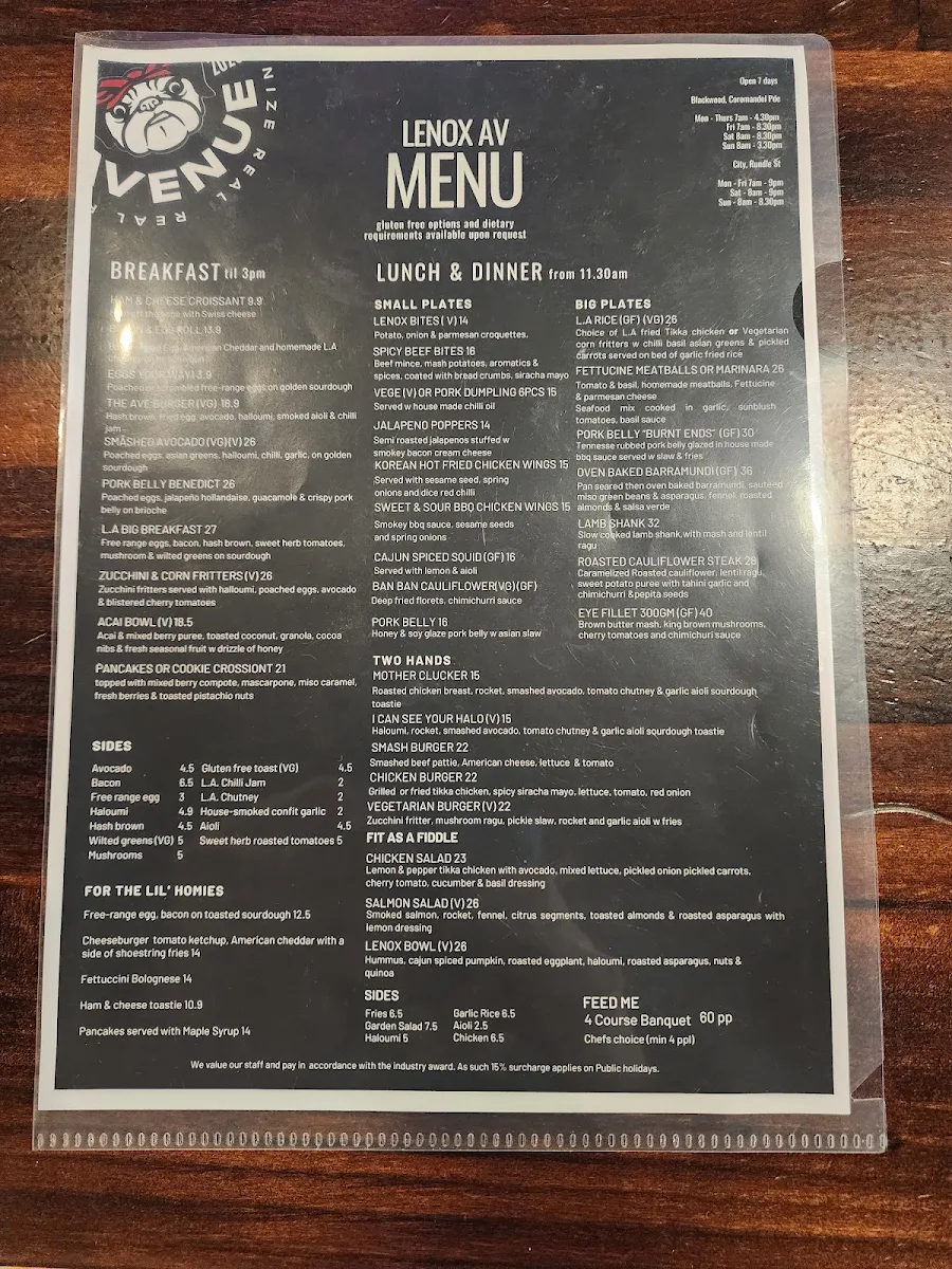Menu, Lenox Avenue Rundle Street