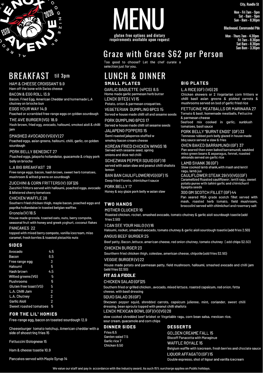 Menu, Lenox Avenue Rundle Street