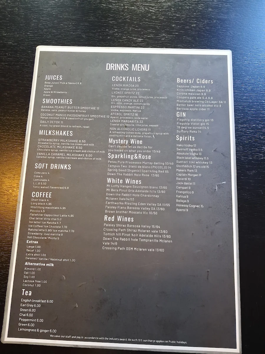 Menu, Lenox Avenue Rundle Street