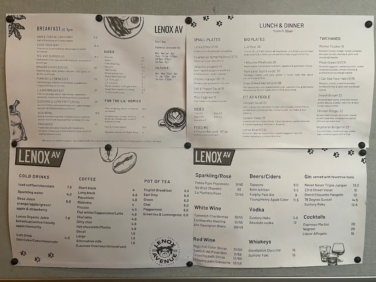 Menu, Lenox Avenue Rundle Street
