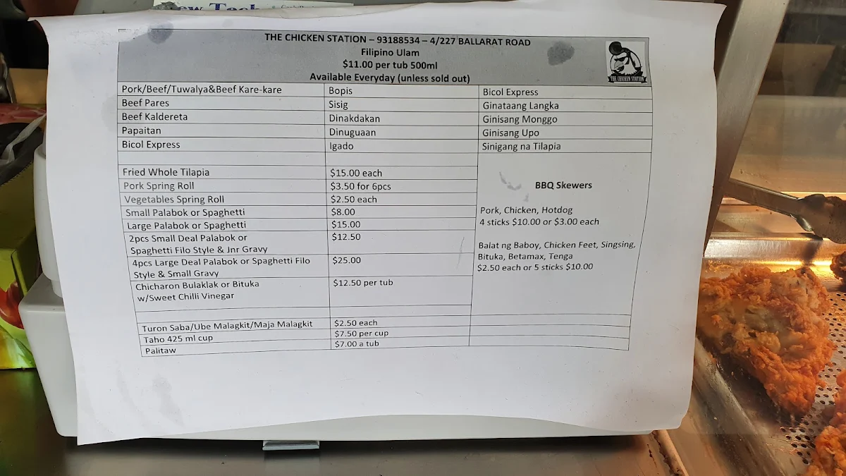 Menu, The Chicken Station