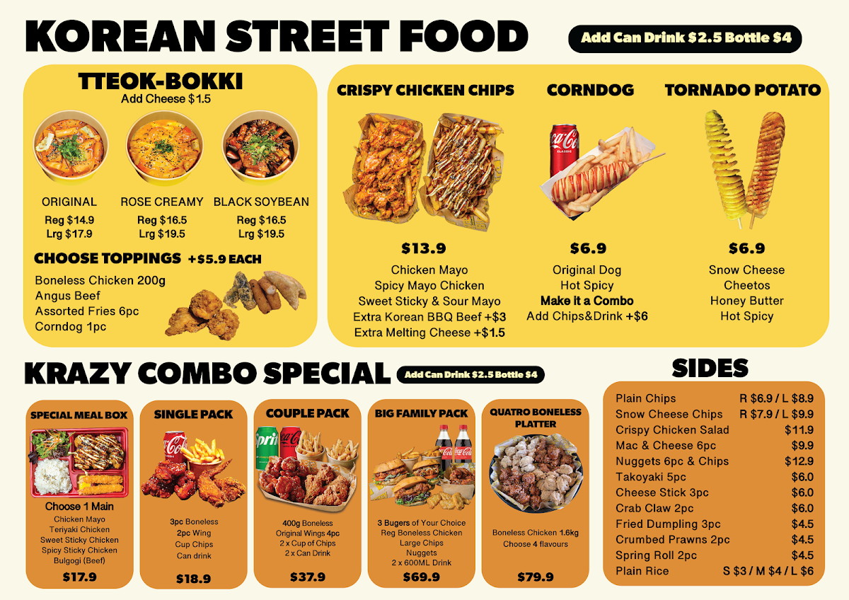 Menu, Krazy Bird Mittagong