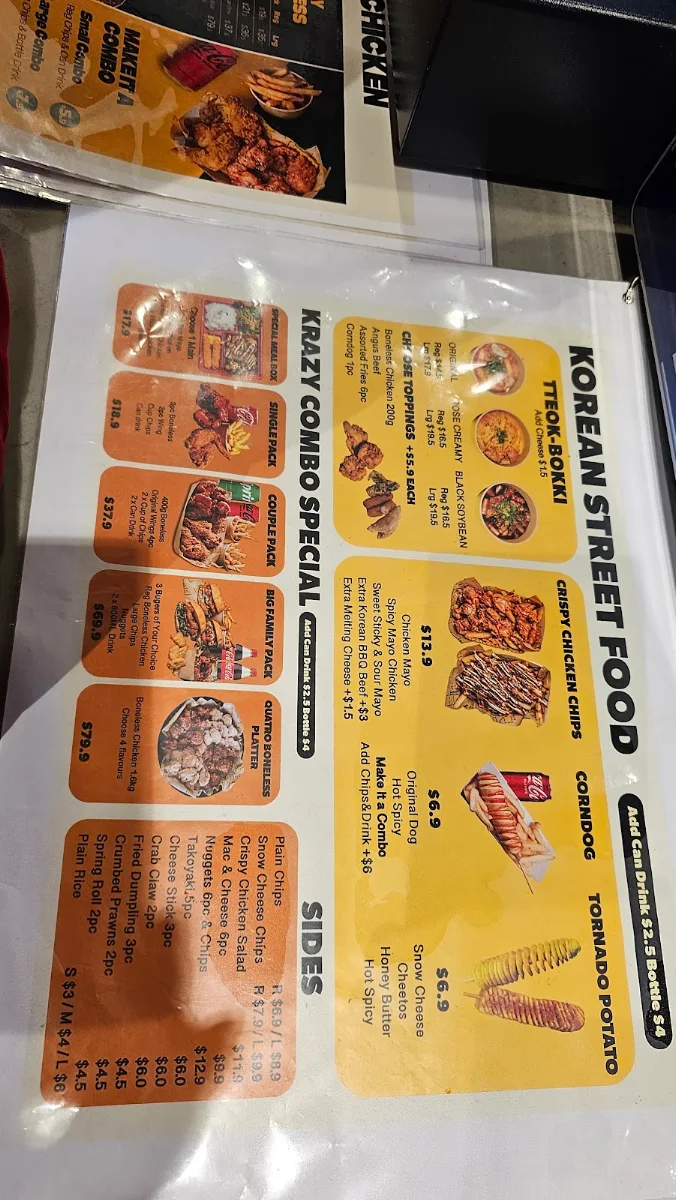 Menu, Krazy Bird Mittagong